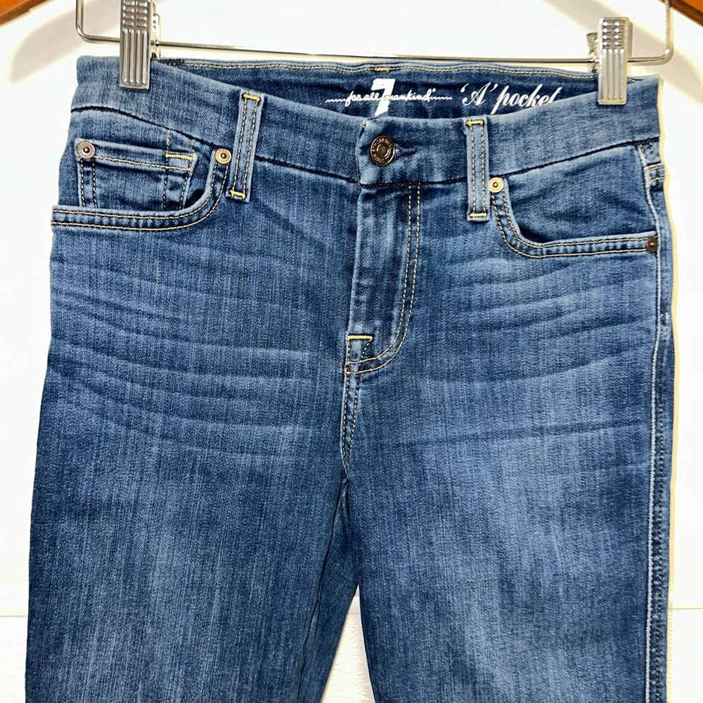 Women's 7 For All Mankind Blue Gold Stitch A Pocket Flare Jeans Size 26 - Picture 4 of 16